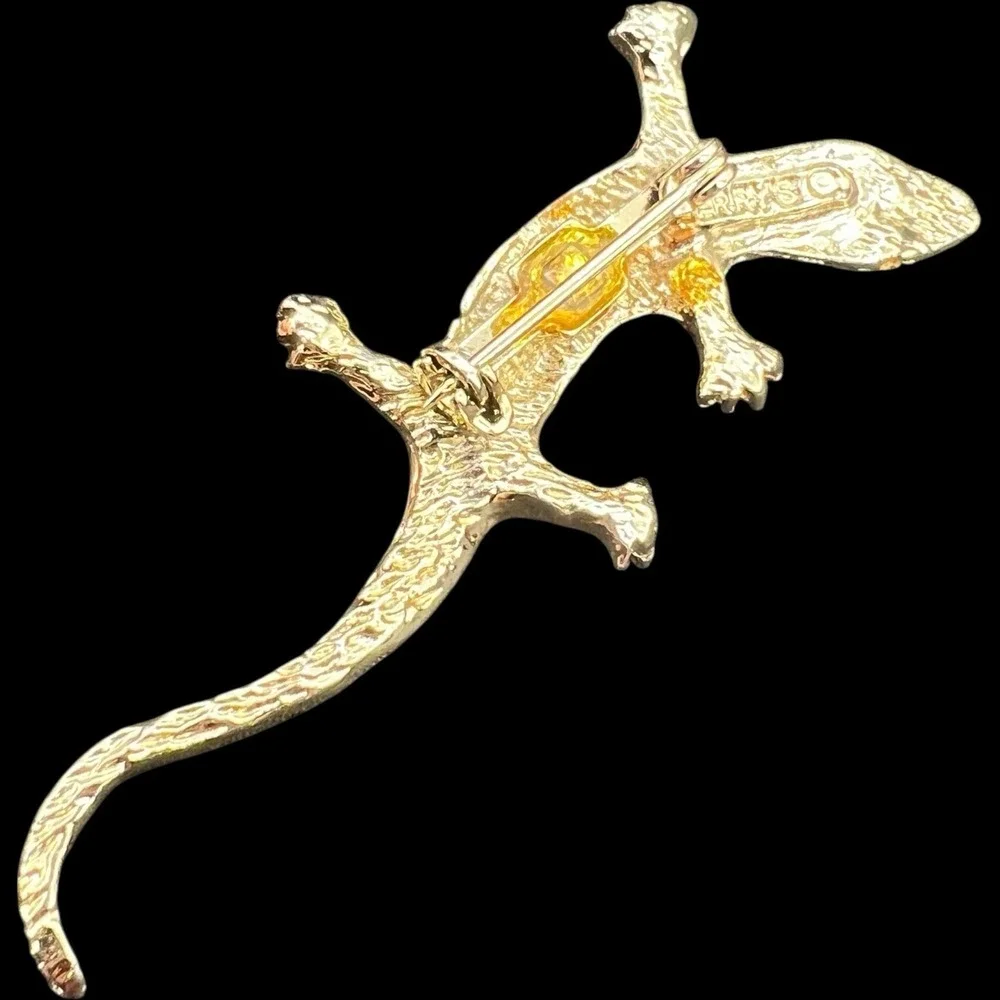 Vintage Lizard Gecko Salamander Gold Tone Red Eyes‎ Signed Gerry Brooch